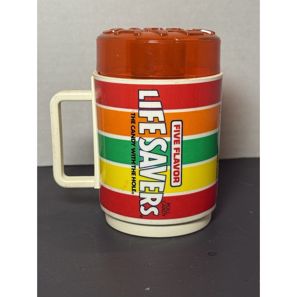 VINTAGE DEKA LIFE SAVERS CANDY Collectible Plastic Mug Sippy Cup With Orange Lid